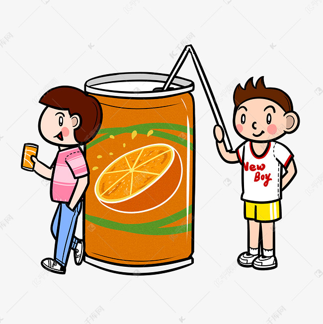 夏季儿童喝橙汁