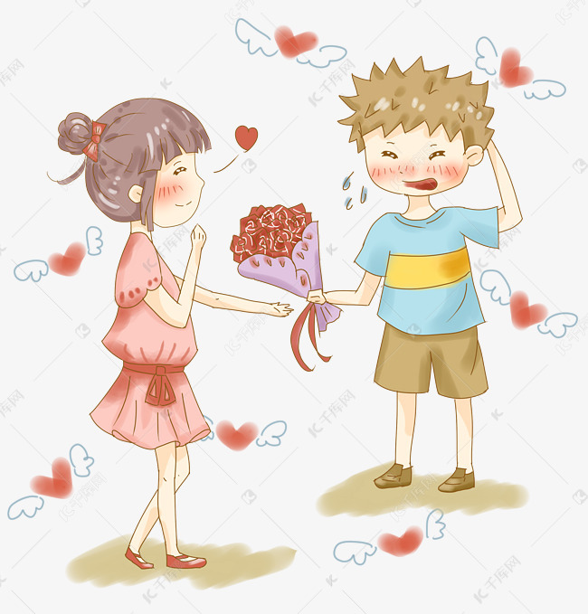 情人节拿玫瑰花告白插画png