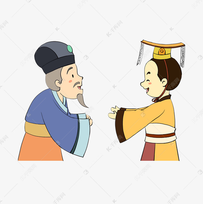 手绘卡通黄色古代皇帝君臣礼仪
