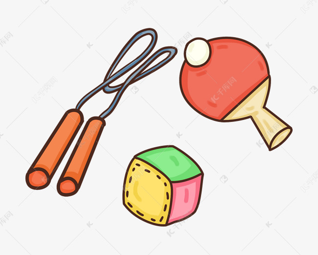 跳绳沙包和乒乓球拍png免抠图