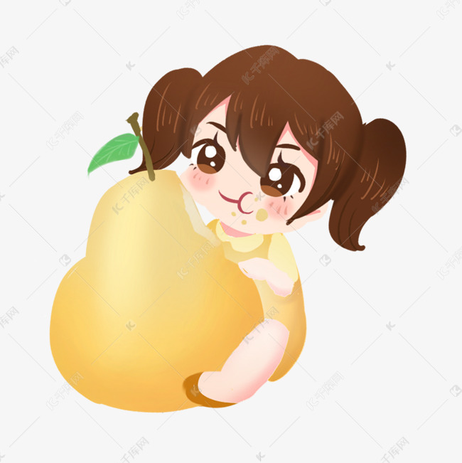 儿童节夏天吃梨的小女孩