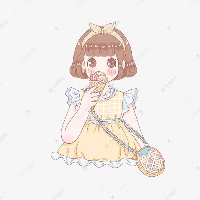 夏季女孩吃冰淇淋png免抠
