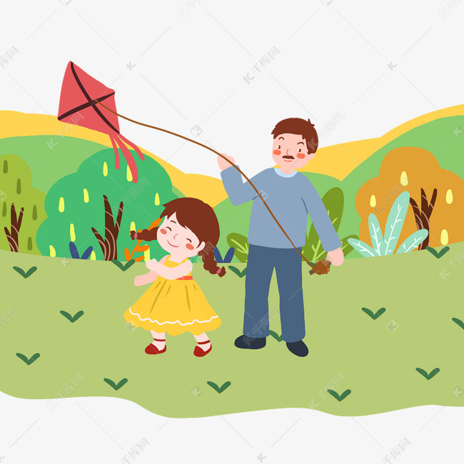 父亲节绿色扁平风元素放风筝