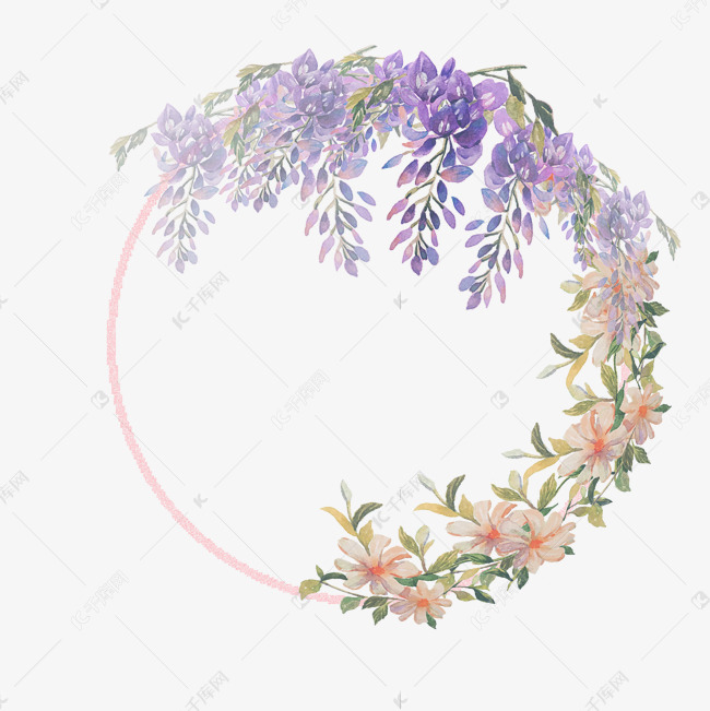 唯美少女装饰花环紫藤花素材图片免费下载 高清卡通手绘psd 千库网 图片编号
