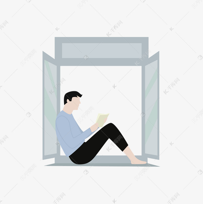 坐在窗户上看书的男孩