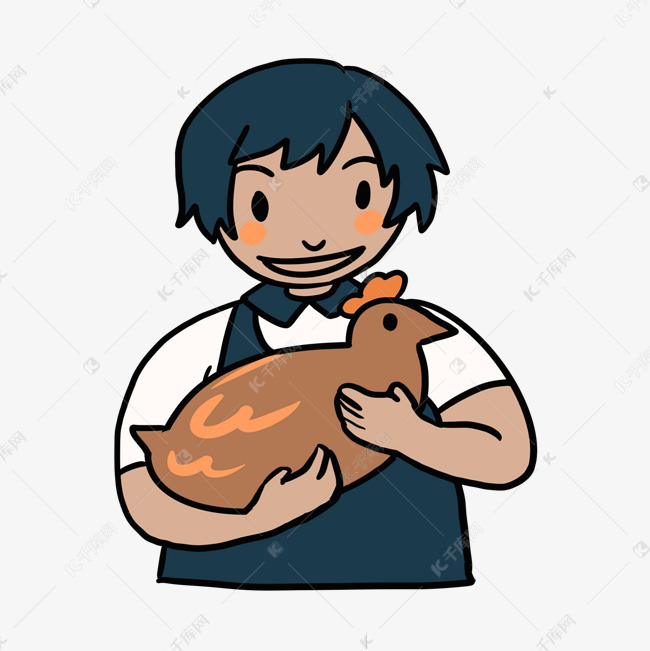 抱着母鸡男孩