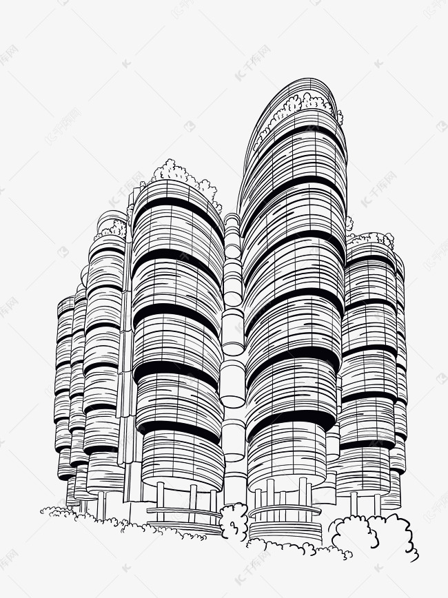 高楼林立线描建筑