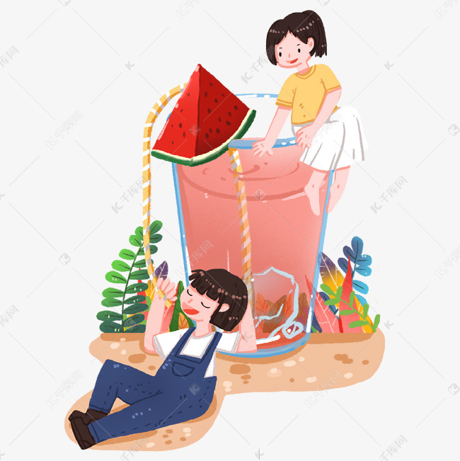 夏季喝西瓜汽水的孩子们
