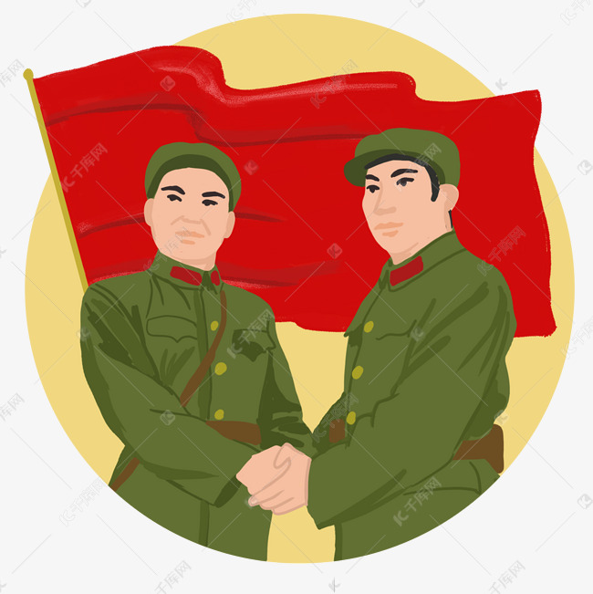 握手的两名军人士兵