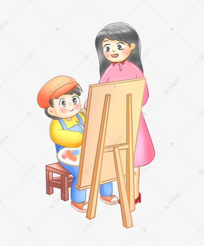 老师教学生画画卡通png