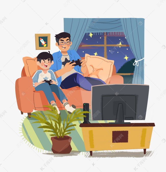 父亲节父亲爸爸与孩子儿子一起玩电子游戏