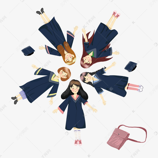 五个小女孩睡在一起免抠图