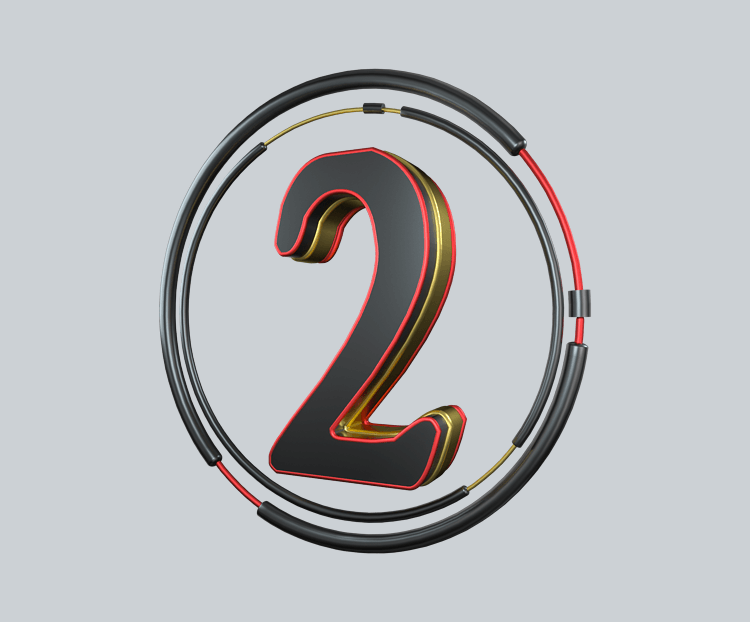 c4d炫酷黑红金立体数字2装饰
