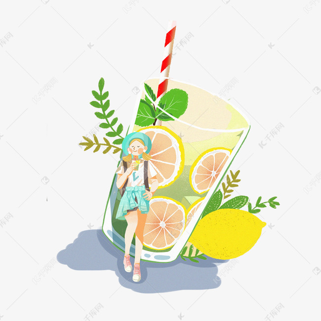 夏日青柠果汁女孩素材