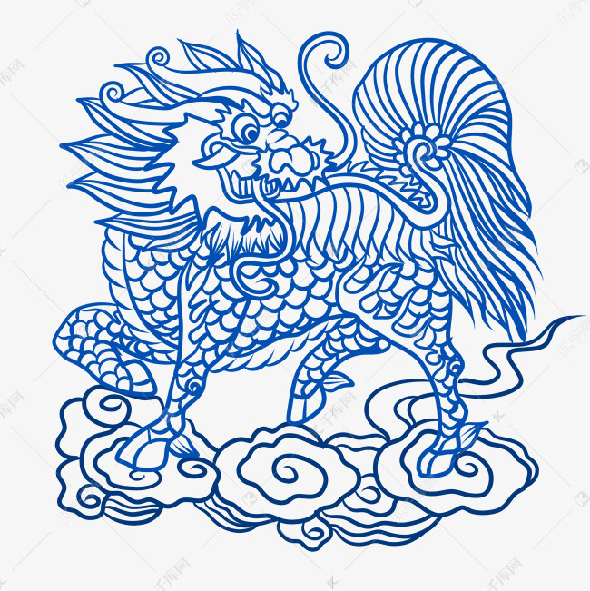 麒麟线描纹饰