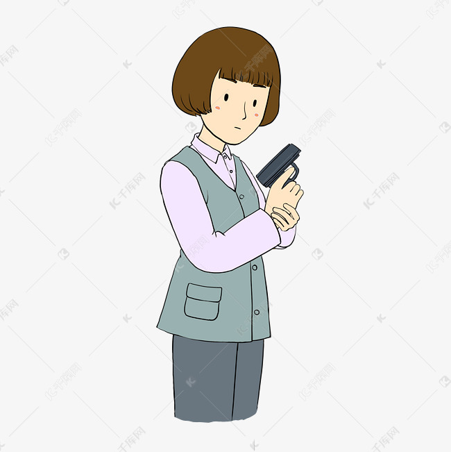 手绘卡通民国近代拿手枪女特工革