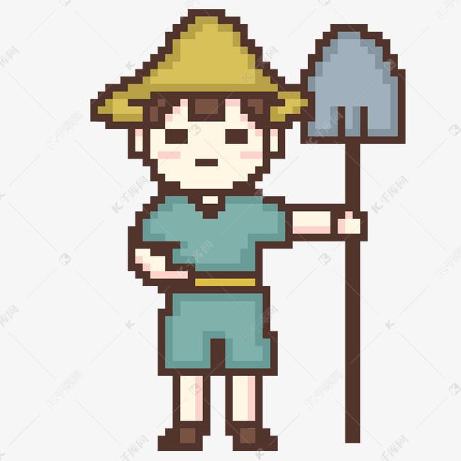 像素画人物卡通农民伯伯黄色草帽