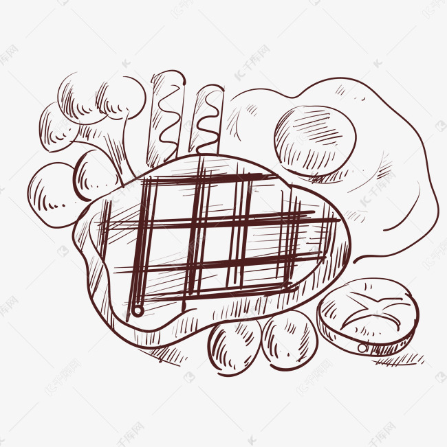 线描西餐餐饮牛排