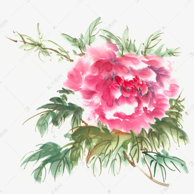 鲜艳的牡丹花水墨画素材图片免费下载 高清装饰图案psd 千库网 图片编号
