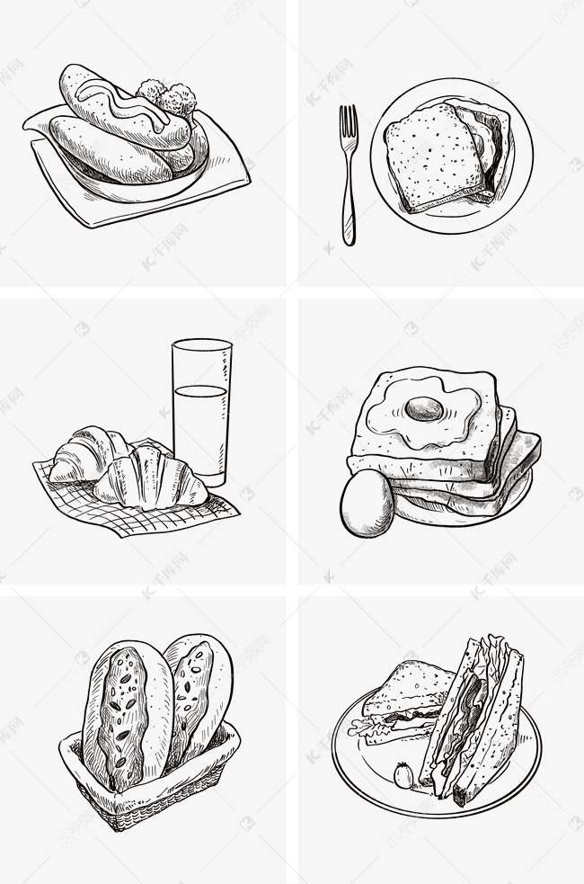 黑白线稿面包组图1