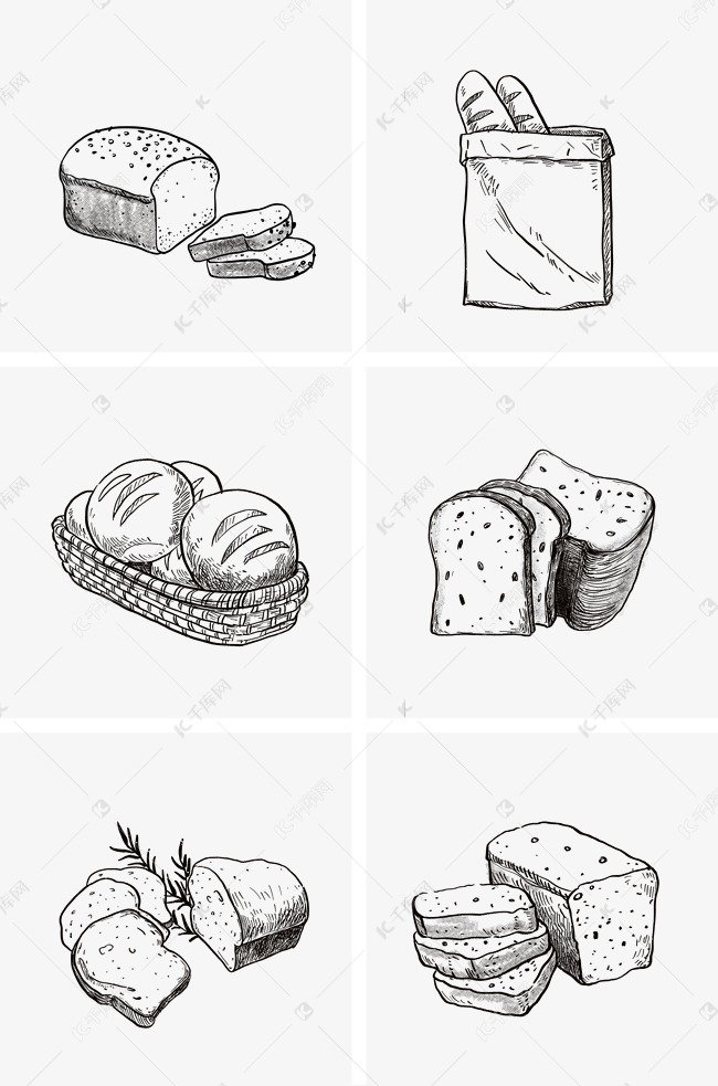 黑白线稿面包组图2