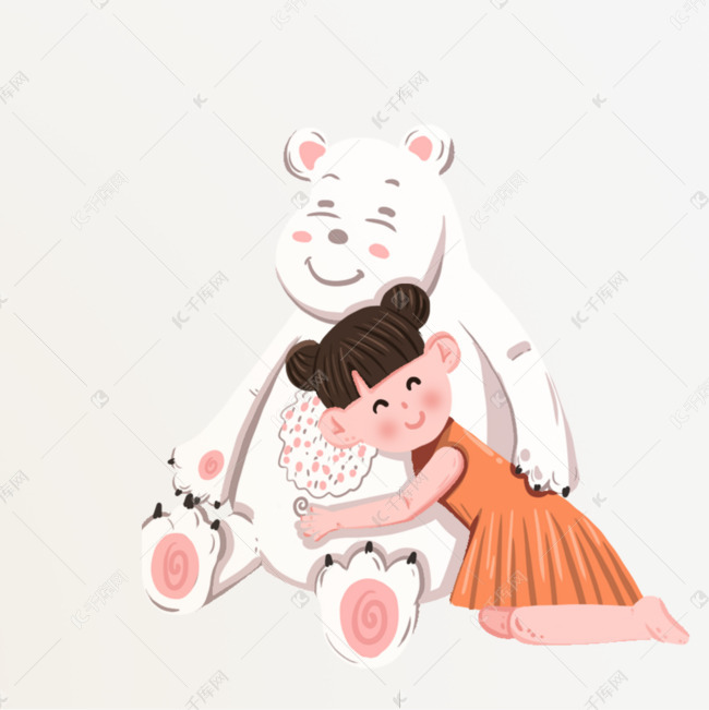 一个女孩抱着小熊