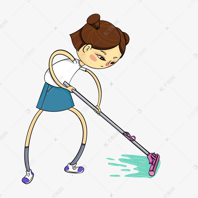 拖地的小女孩