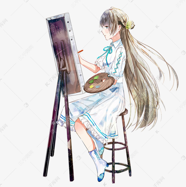 正在画画的卡通美女