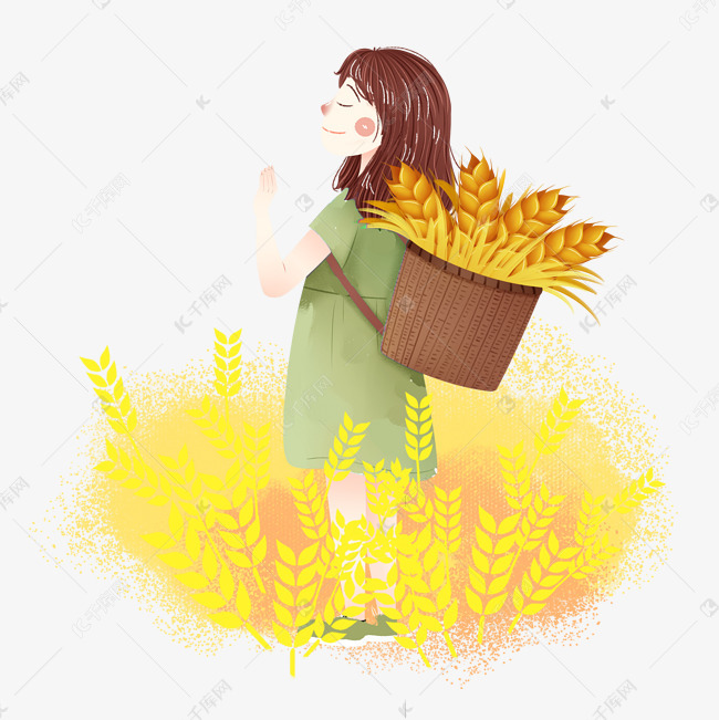 芒种麦田拾麦穗女孩png素材
