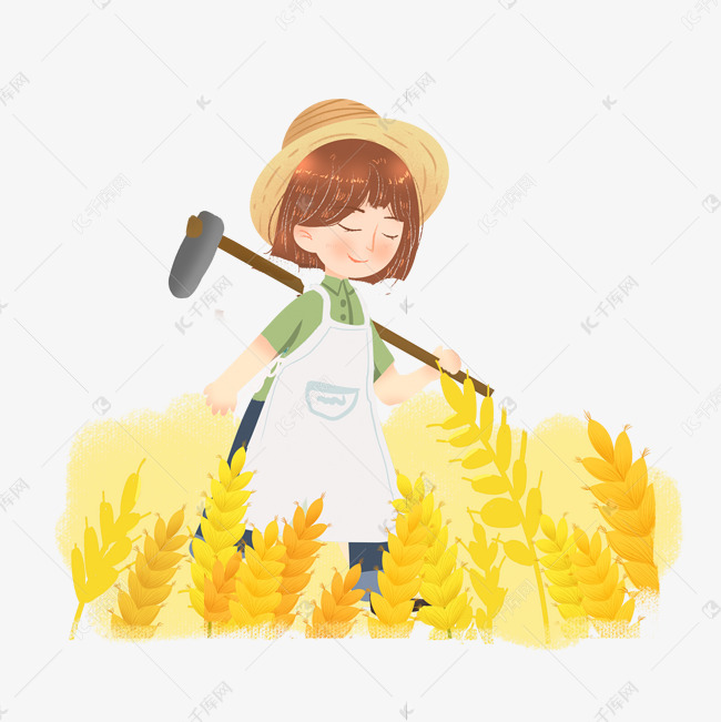 芒种收割麦子农民女孩png素材