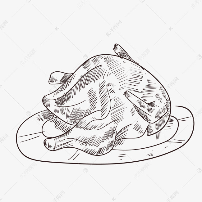 黑色线描烤鸡