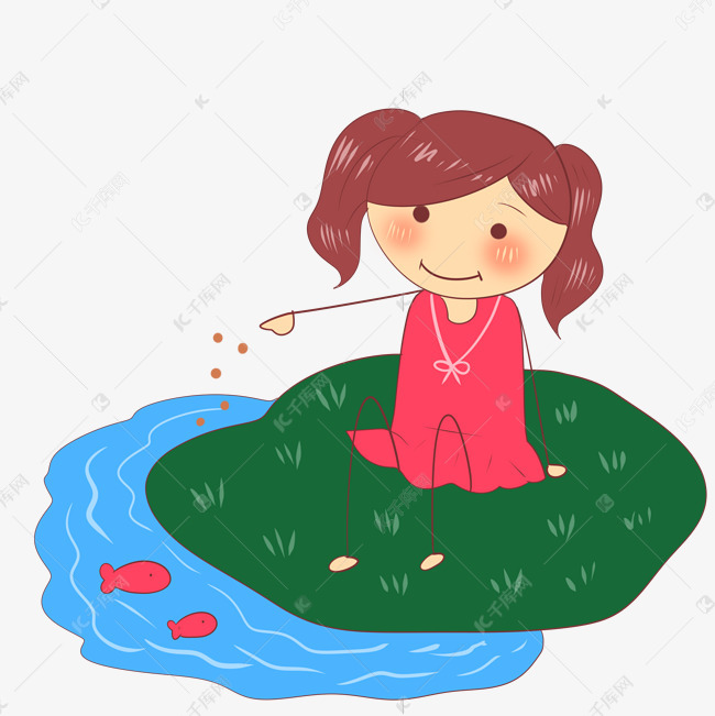 喂鱼可爱小女孩