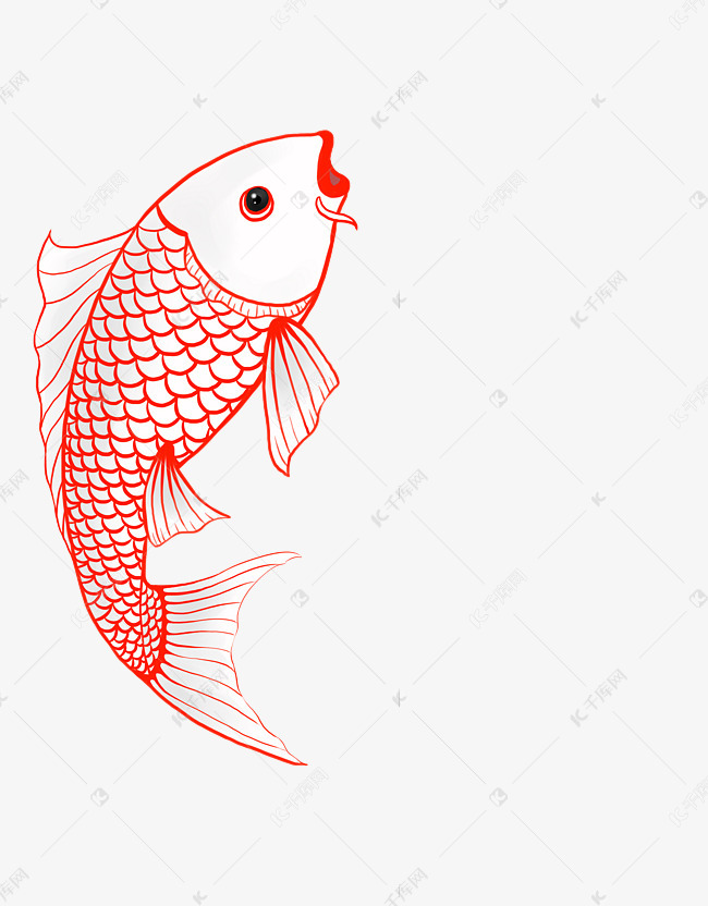 中国风彩色手绘鲤鱼png