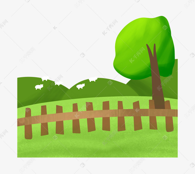 草原栅栏山坡羊群