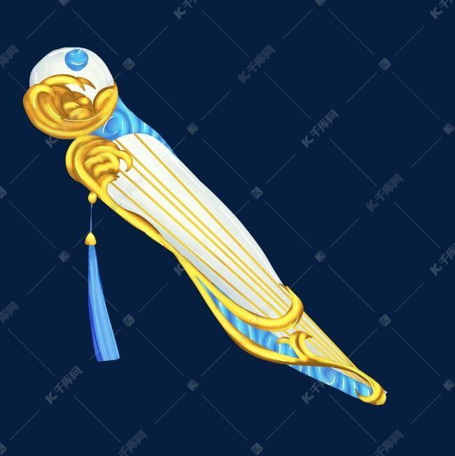 免抠元素 金色琴弦 金色装饰古琴版权可商用有保障           编号