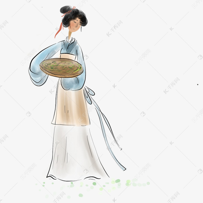 采摘中药的古代少女