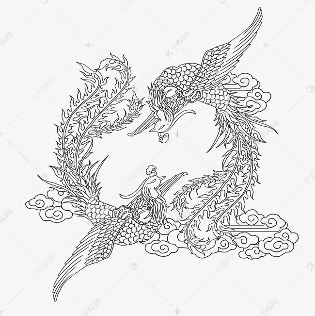龙凤呈祥黑白纹饰