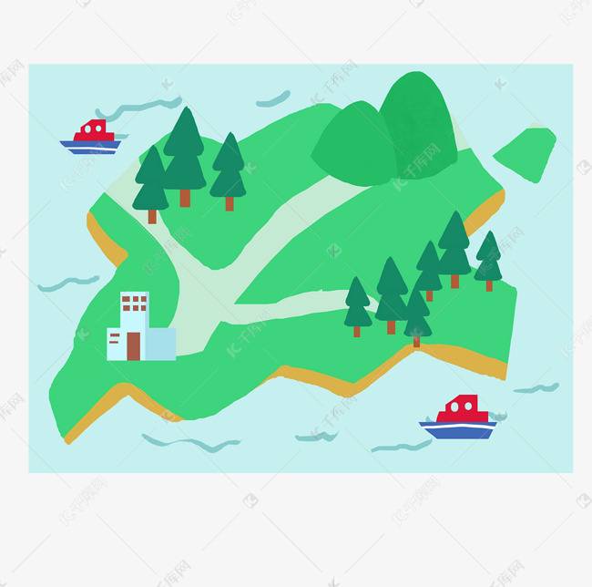 森林路线地图轮船