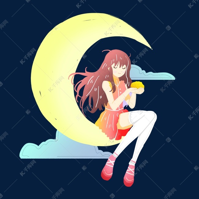 中秋节月亮女孩月饼素材
