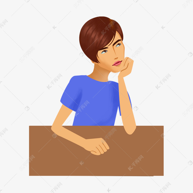 女孩托着下巴思考