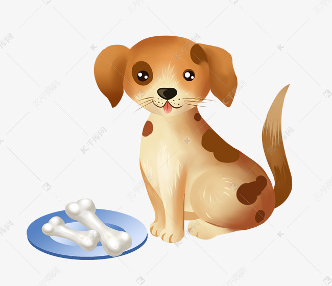 手绘可爱动物小狗吃骨头免抠png