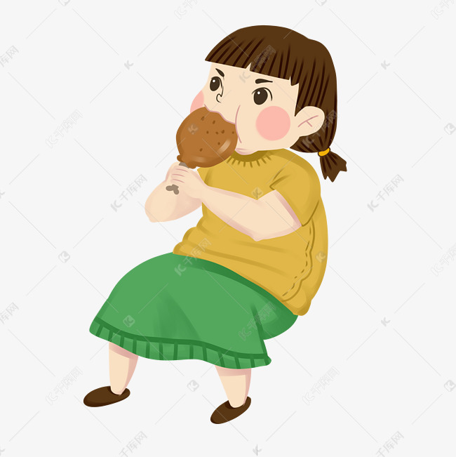 坐着吃鸡腿女孩