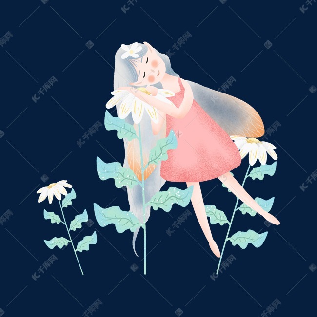 抱着白色花朵的小精灵