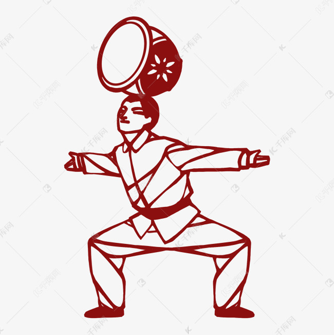 杂技顶缸剪纸风民间杂耍