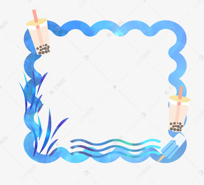 蓝色奶茶边框