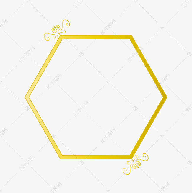 金色花纹六边形线条边框