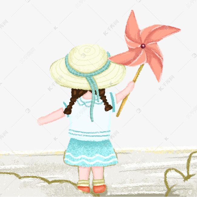 拿着风车的卡通女孩