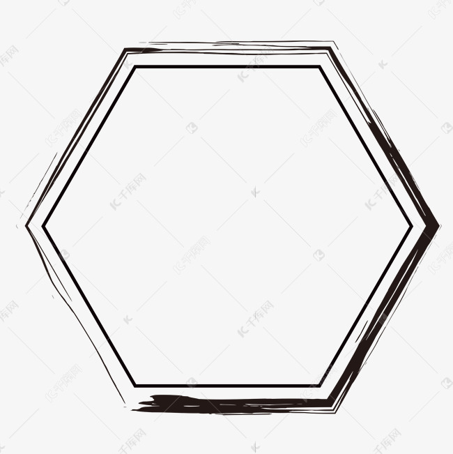 中国风水墨毛笔多边形墨迹边框