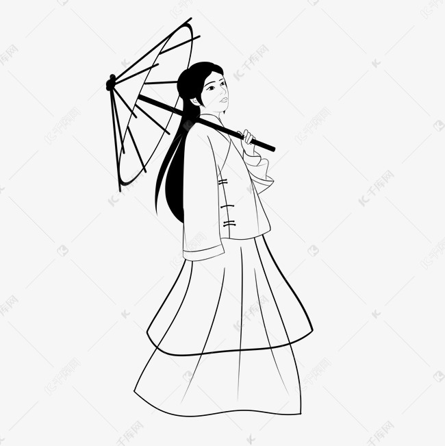 古风工笔打着伞的女人