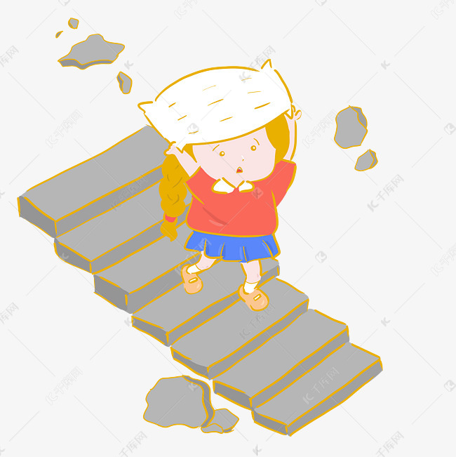 手绘卡通地震逃生素材图片免费下载-千库网